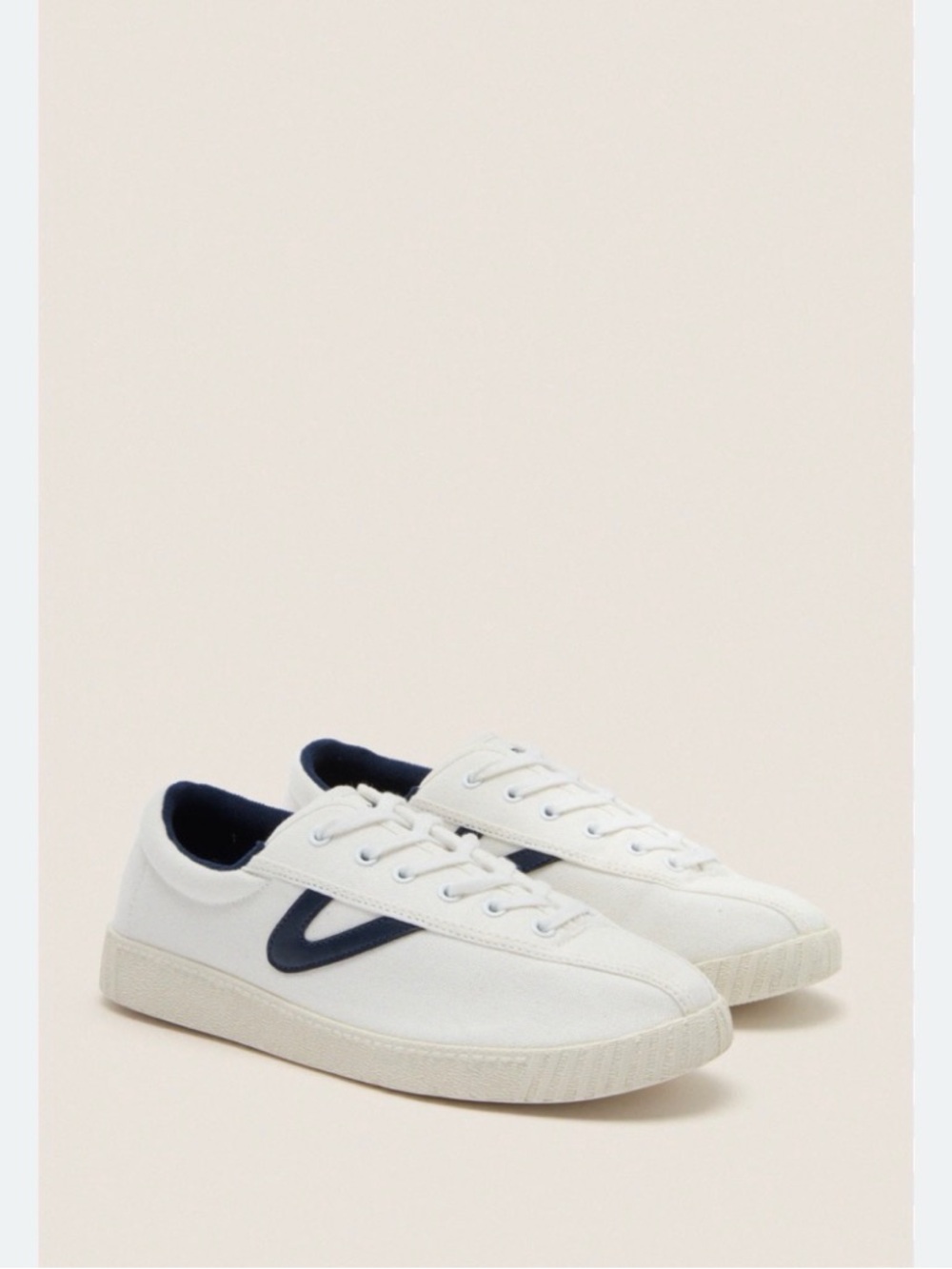 Tretorn White Canvas Low-Top Sneakers with Navy Accent